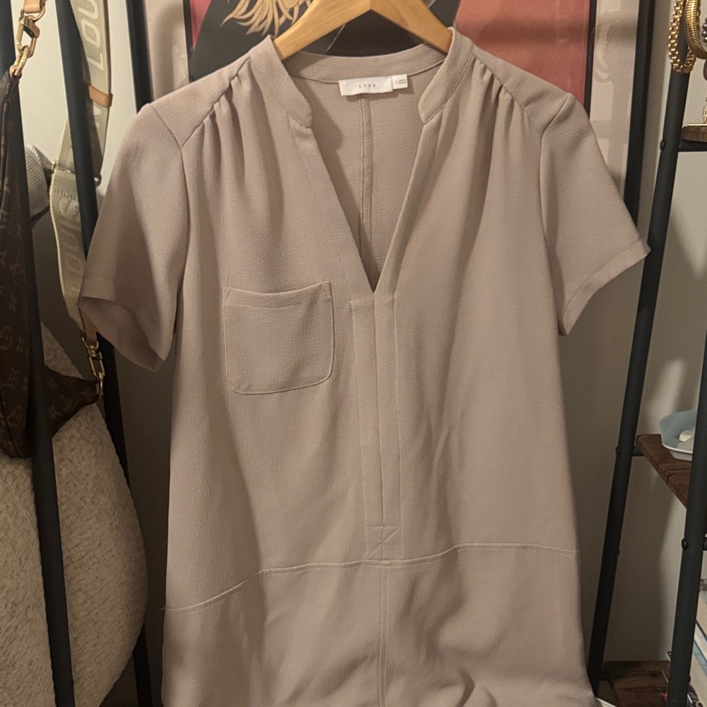 Lush Beige Textured Shift Dress
